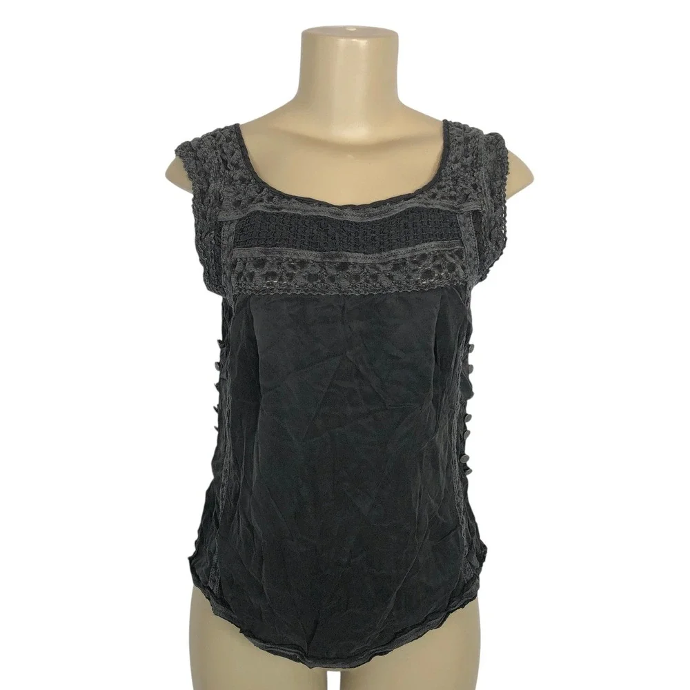 Free People Crochet Lace Trim Tank Top Small Whimsigoth Boho Fairy Grunge
